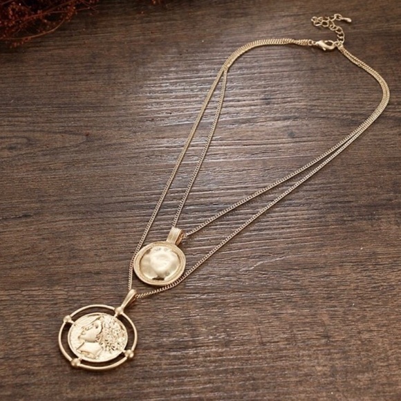 New 18K Gold Coin Vintage Double Chain Necklace - Picture 4 of 5